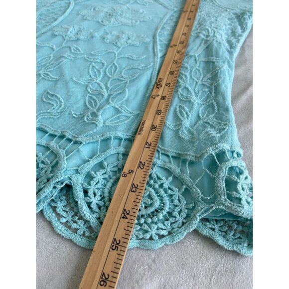 Aqua Lace Embroidered Blair Top Crochet Hem Cottagecore Dainty Fairycore Size M - Picture 4 of 10